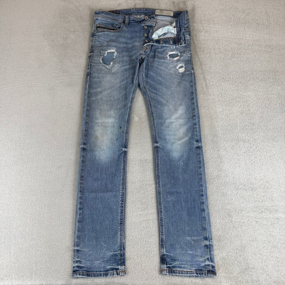 Diesel Tepphar Slim Carrot Jeans Mens 30x32 Blue Button Fly Distressed Stretch